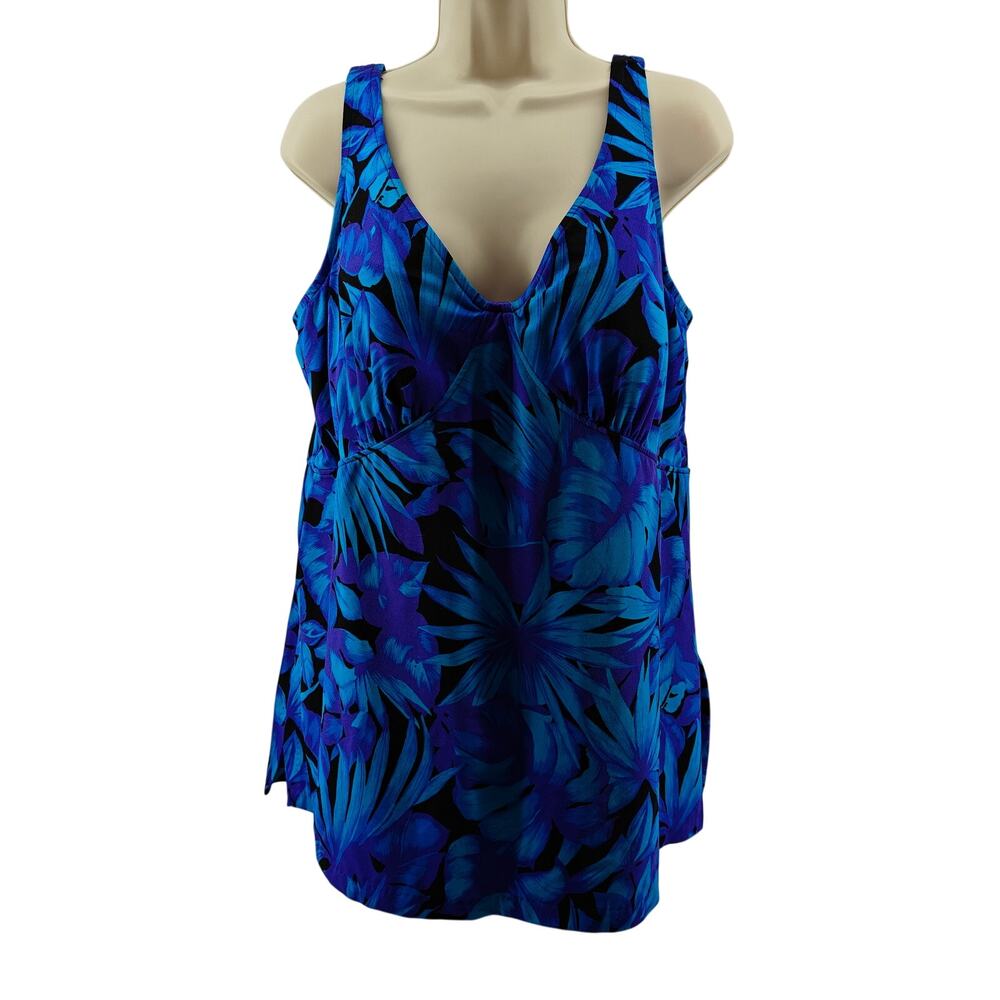 Vintage Maxine of Hollywood Swimsuit 22W Swim Dress One Piece Blue Tropical